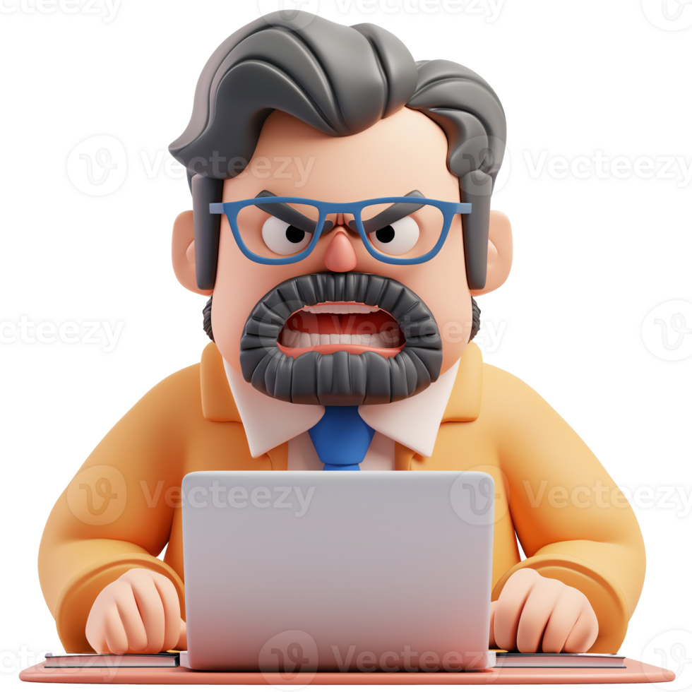AI generated Office boss in front of laptop with angry expression png