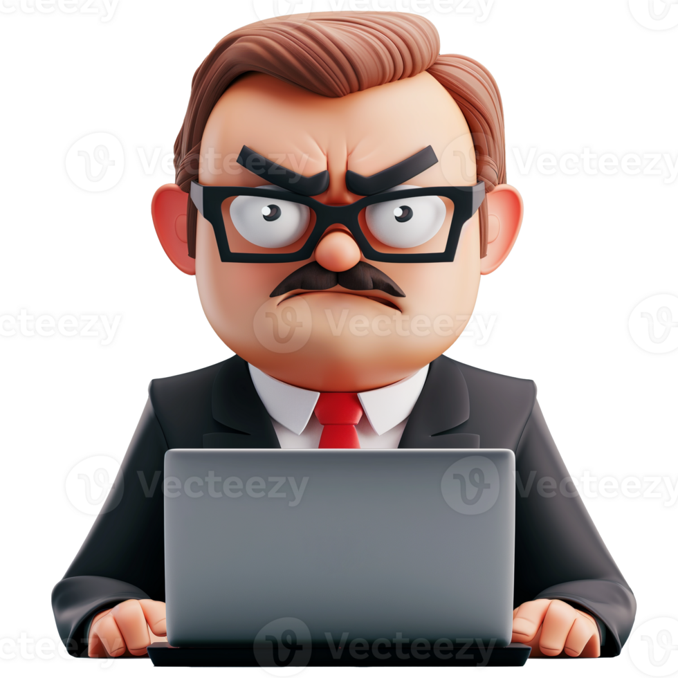 AI generated Office boss in front of laptop with angry expression png