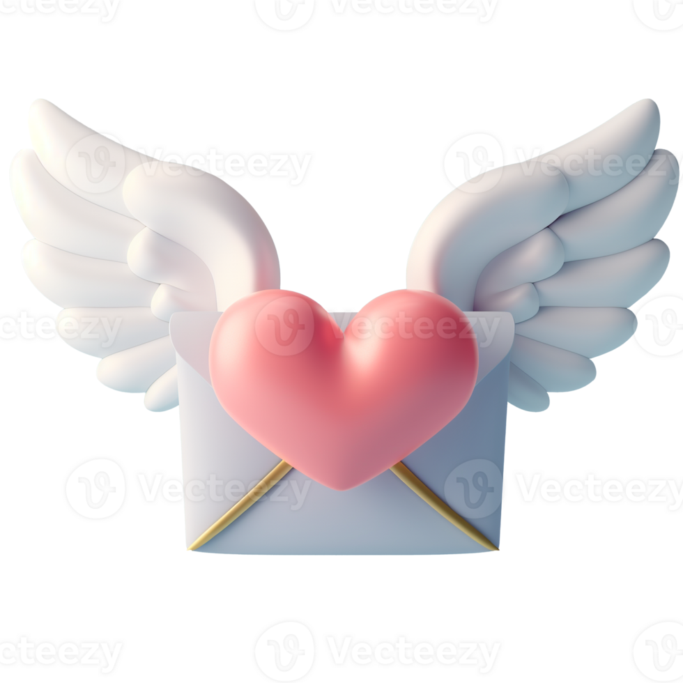 AI generated Winged love letter with heart elements, 3d design. suitable for valentines day, anniversaries, and design elements png