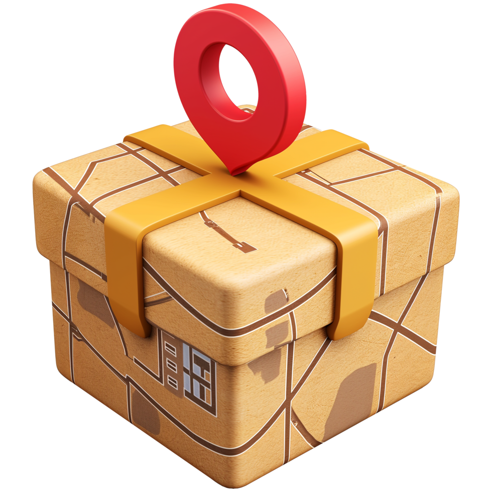 AI generated Shipping box with map pattern with location elements, 3d design. Suitable for business, e-commerce and design elements png