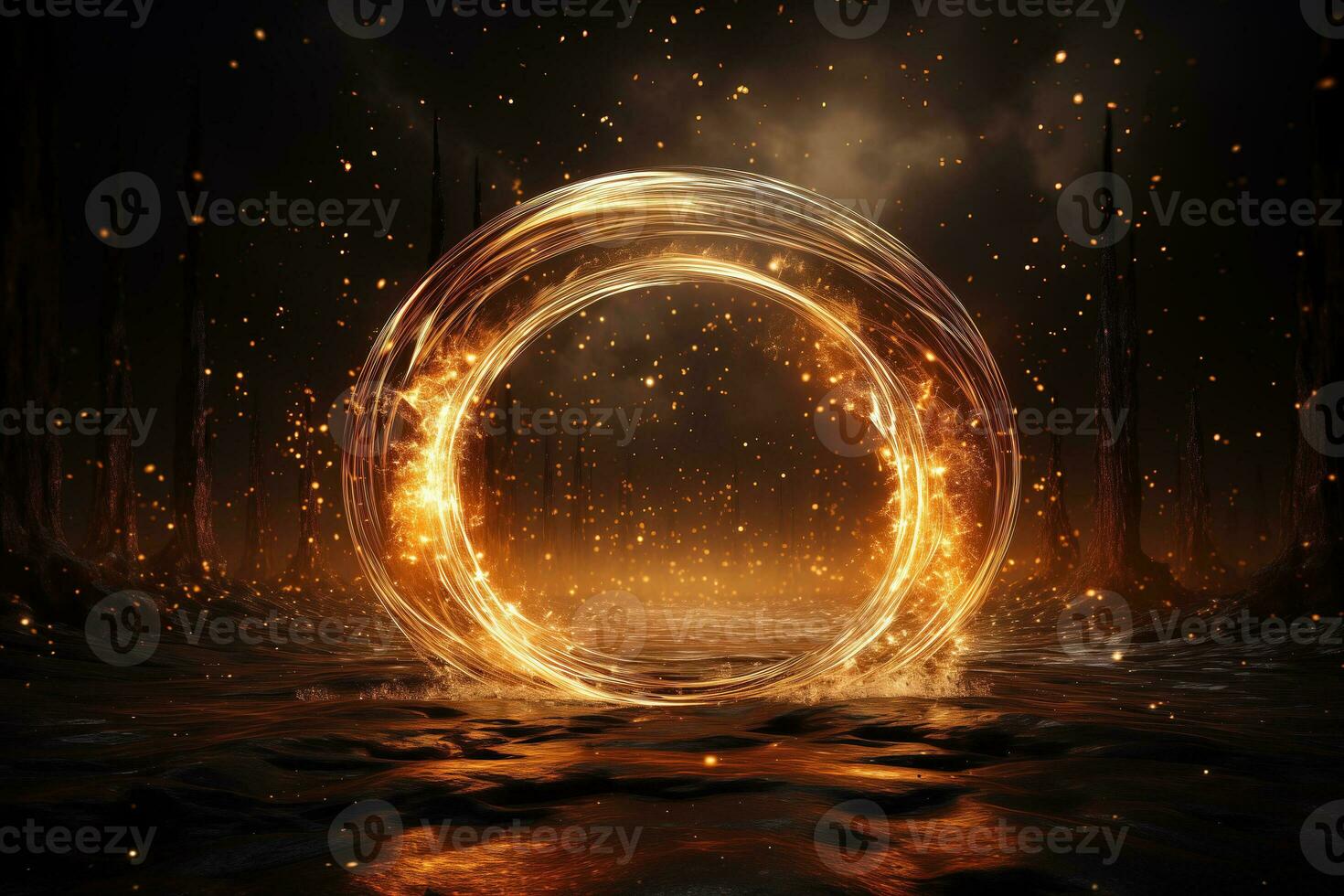 AI generated Magical fire portal in the shape of a circle. Magical lights. Fantasy gate illustration. A gateway to another realm. photo