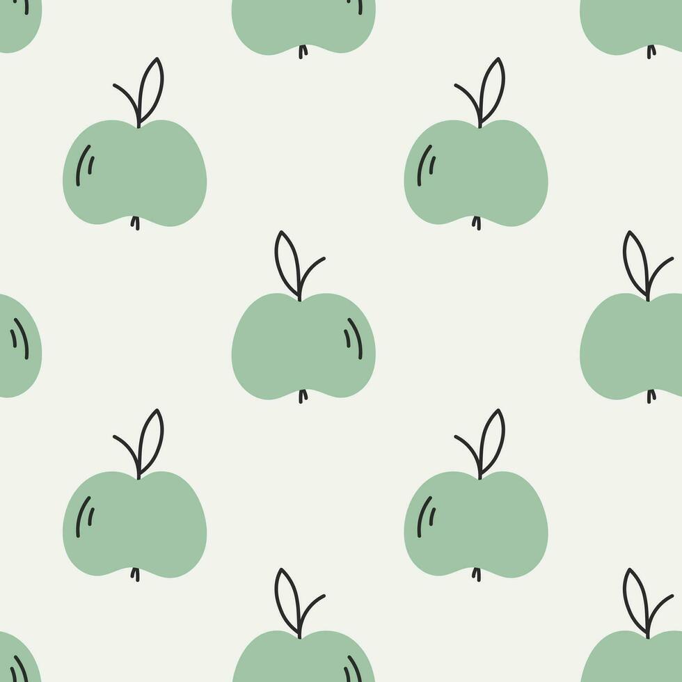 Green Apple seamless pattern in doodle style vector