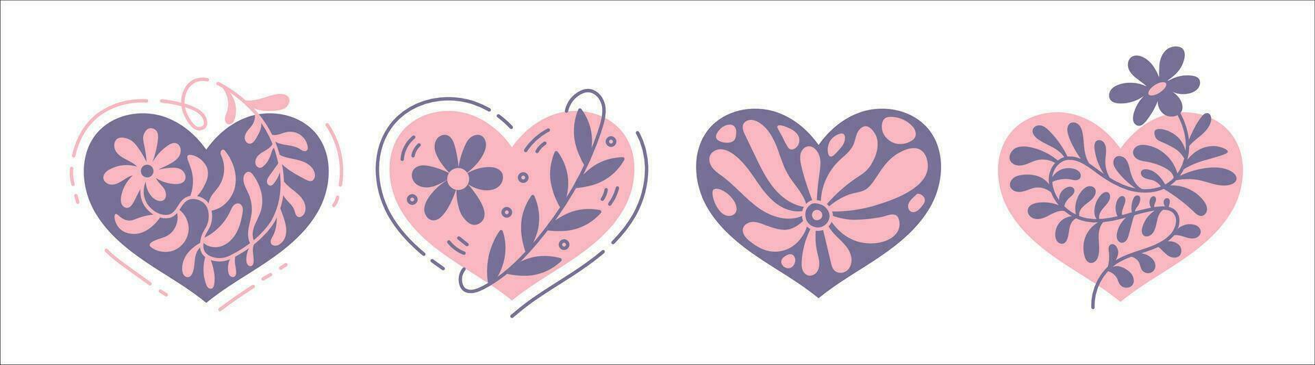 Floral heart shapes vector collection