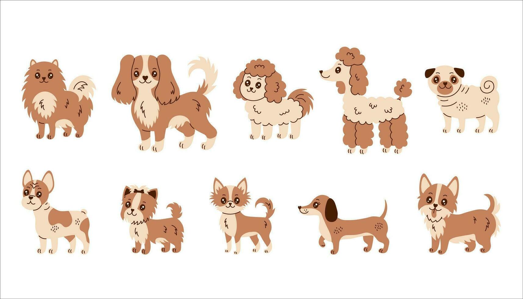 Cute dog breeds vector set