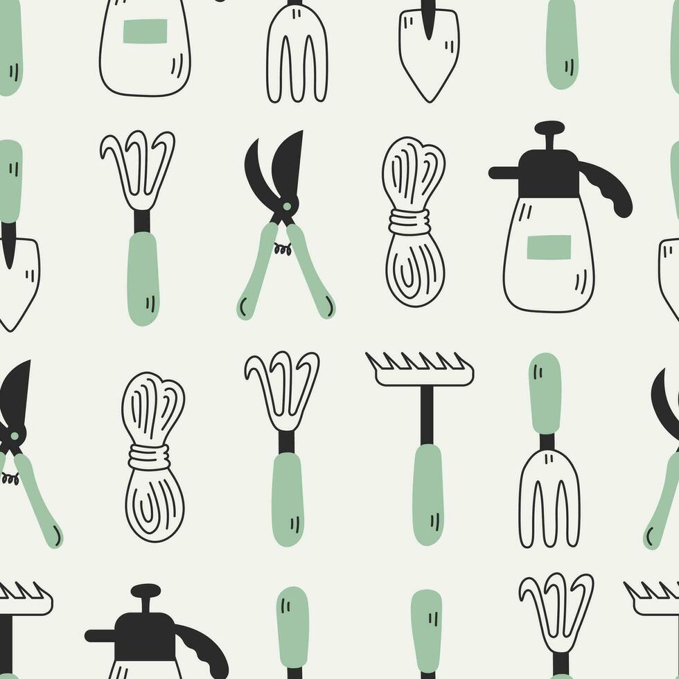 Gardening tools seamless pattern doodle vector