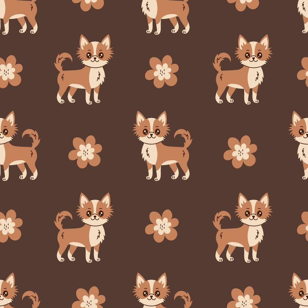 Chihuahua Dog Seamless pattern with flower vector