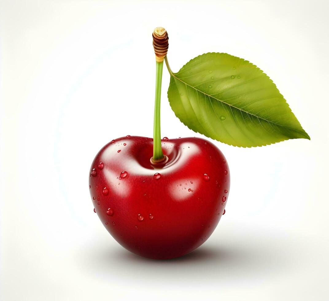 AI generated cherry fruit with leaf photo