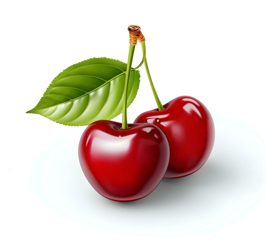 AI generated cherry fruit with leaf photo