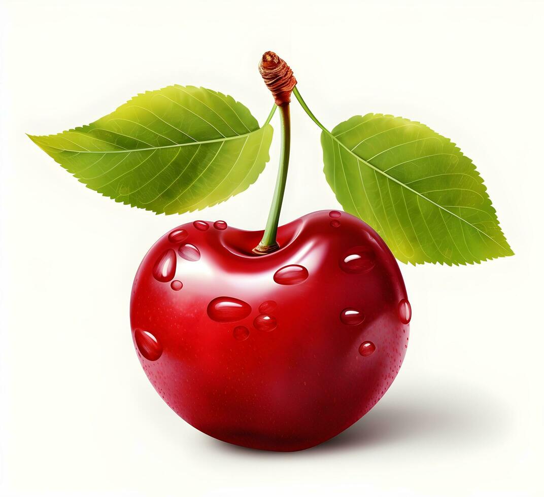 AI generated cherry fruit with leaf photo