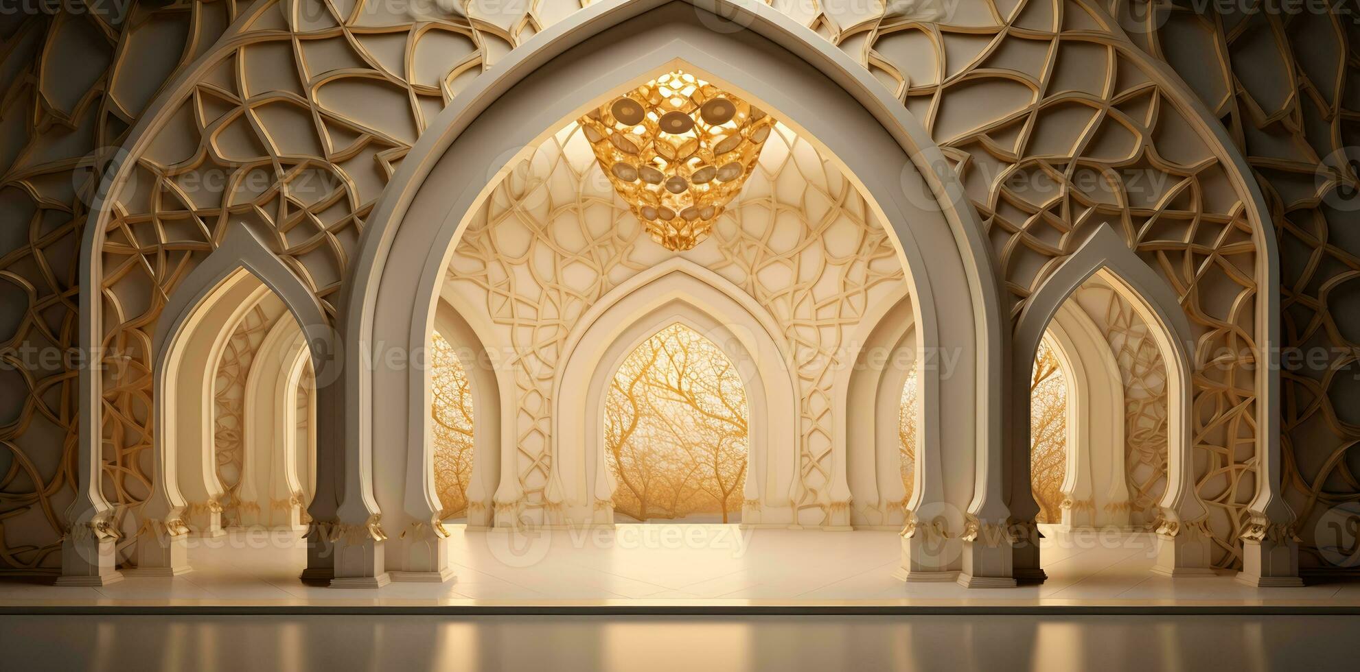 AI generated elegant grand mosque door arch interior photo