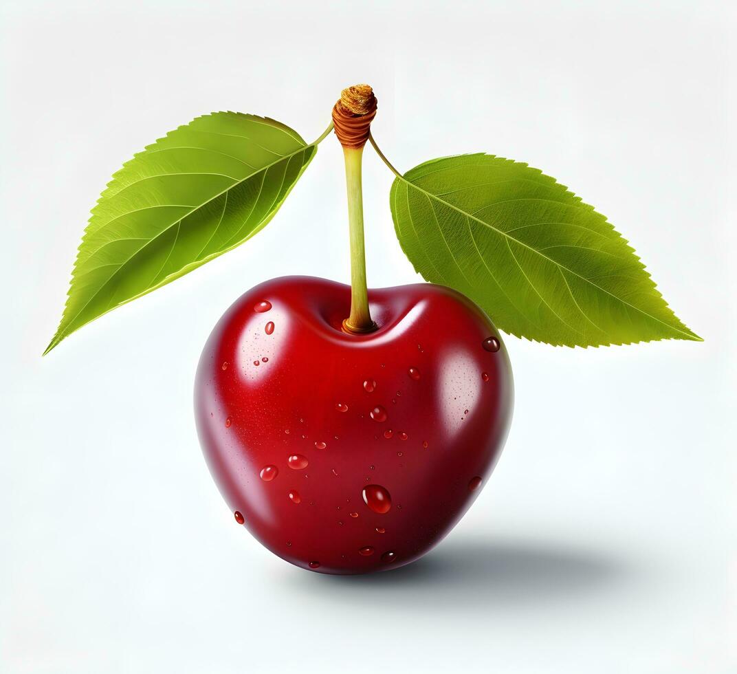 AI generated cherry fruit with leaf photo