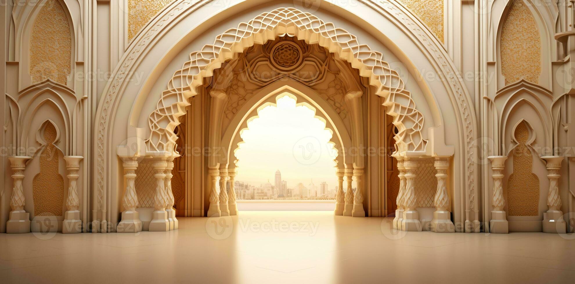AI generated elegant grand mosque door arch interior photo