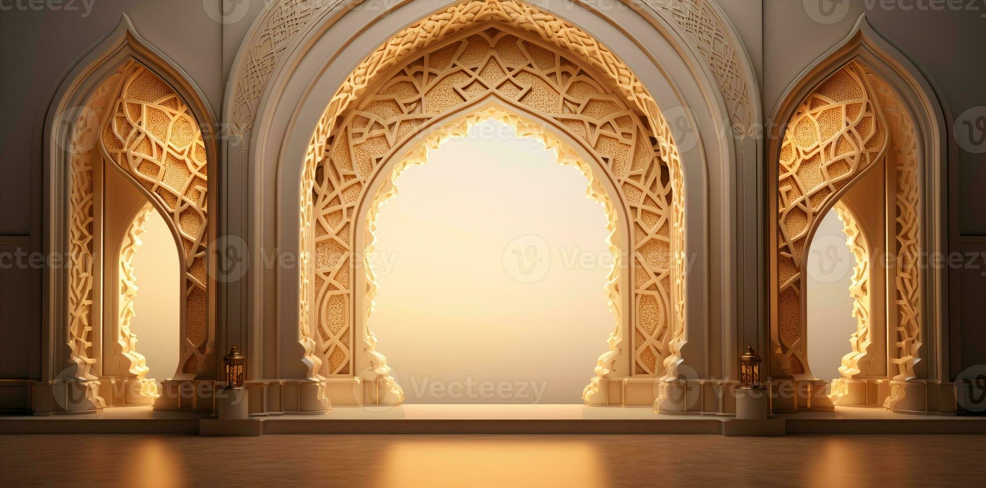 AI generated elegant grand mosque door arch interior photo