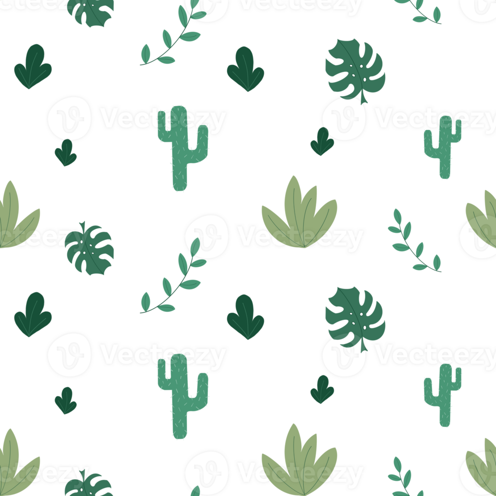 Illustration of a cactus pattern as well as branches and leaves of plants on a transparent background. Can be used to print on fabric, paper, clothing png