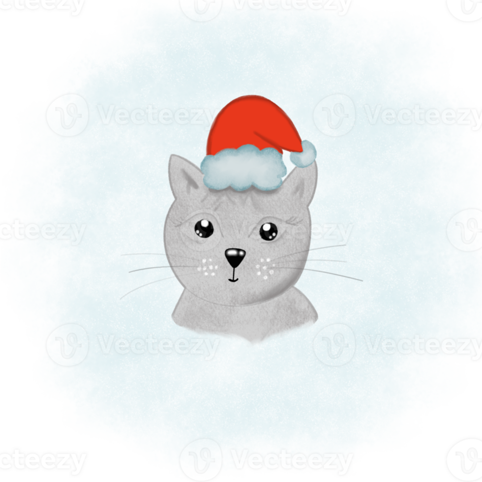 Portrait of a funny cute kitten in a santa hat on a neutral background. Pets on Christmas holidays png