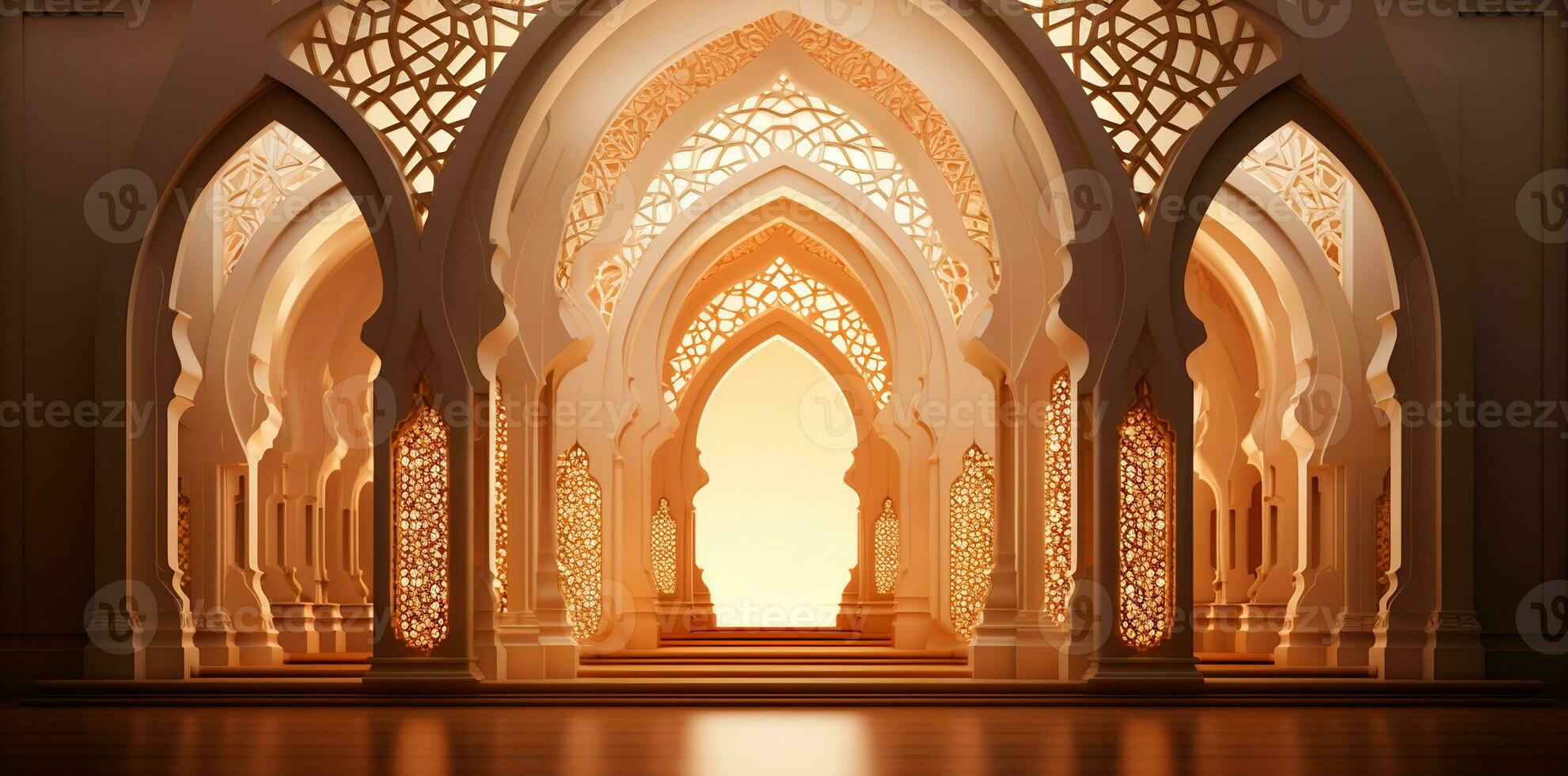 AI generated elegant grand mosque door arch interior photo