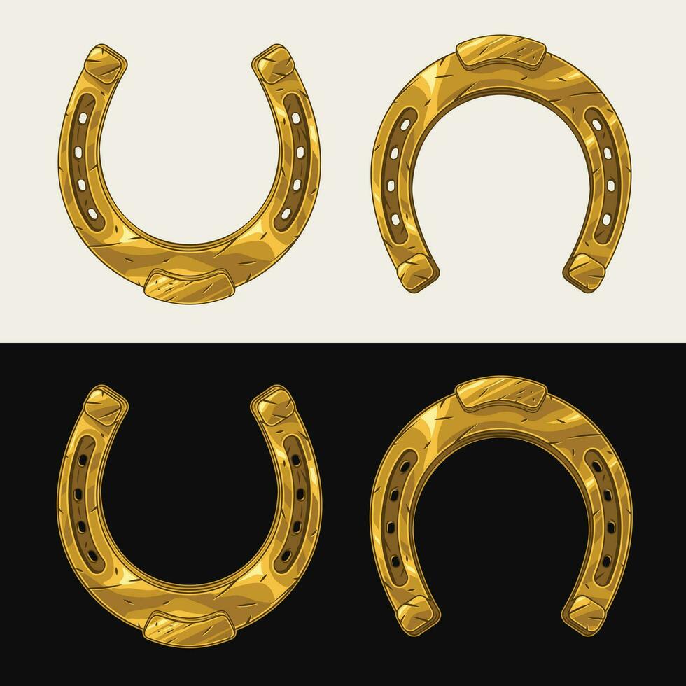 Golden shiny horseshoe in vintage style. Talisman, amulet, symbol of good luck, wealth, success. vector