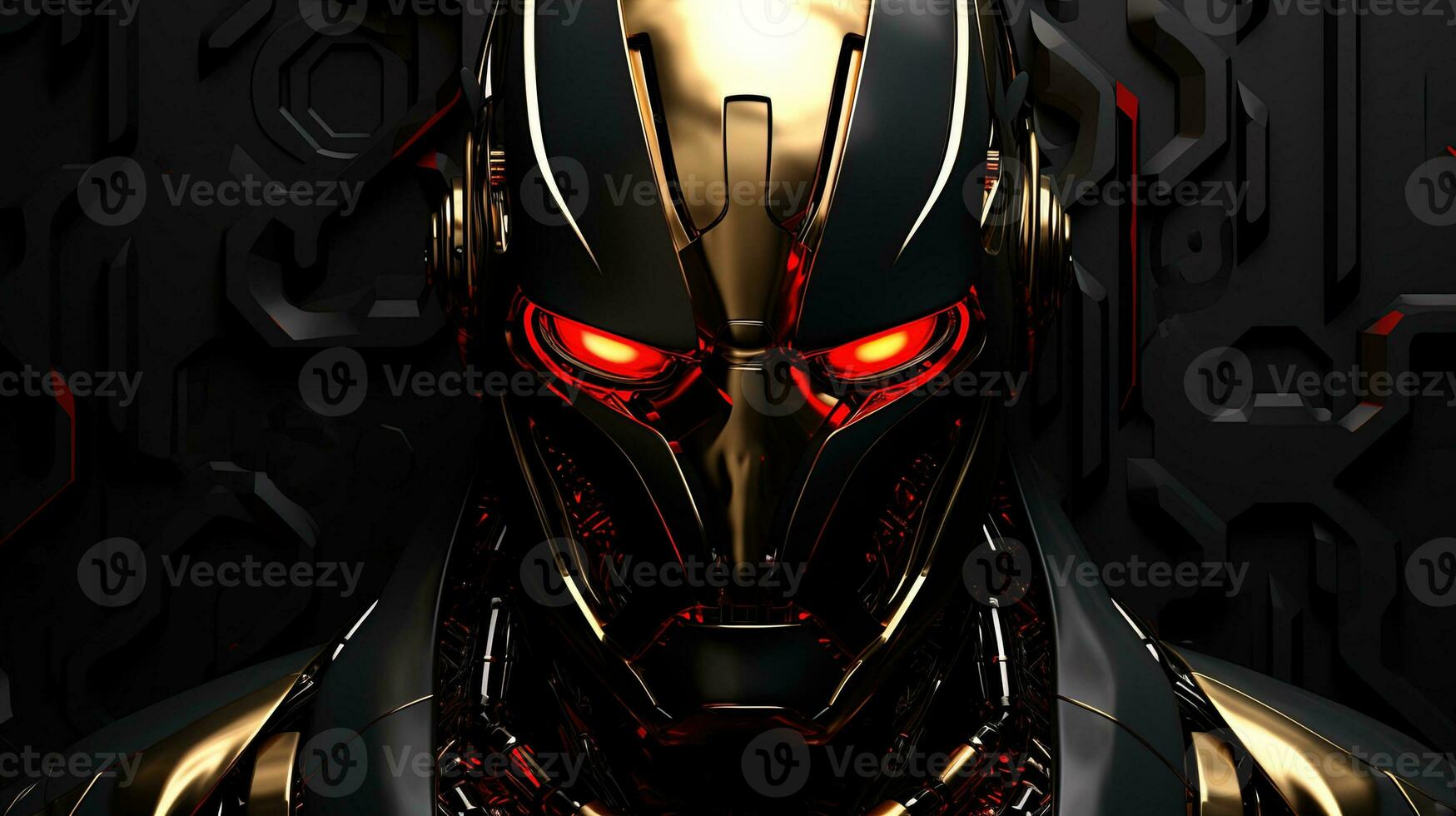 AI generated Cyborg robot cyber science fiction wallpaper or background 3d illustration rendering, ai generative photo