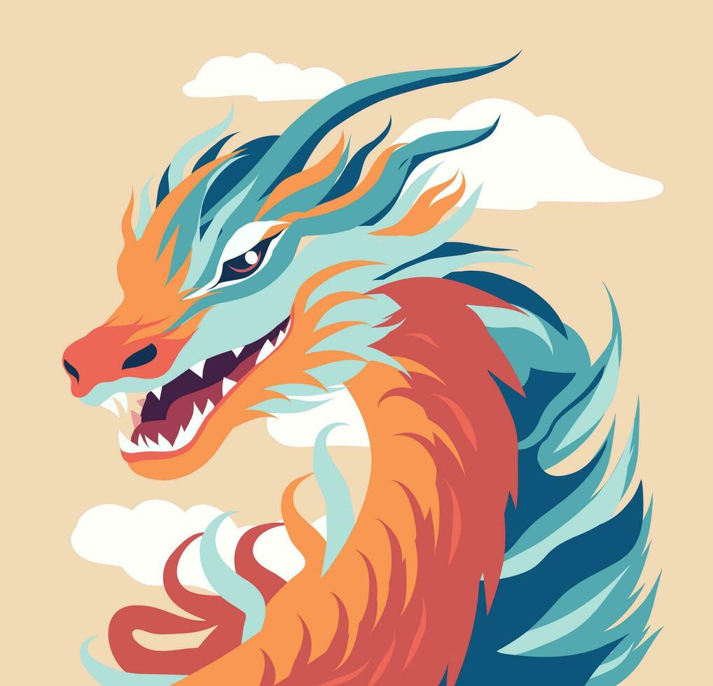Vector illustration New Year card template for 2024 year of the dragon. Chinese New Year. Image of a bright dragon on a postcard