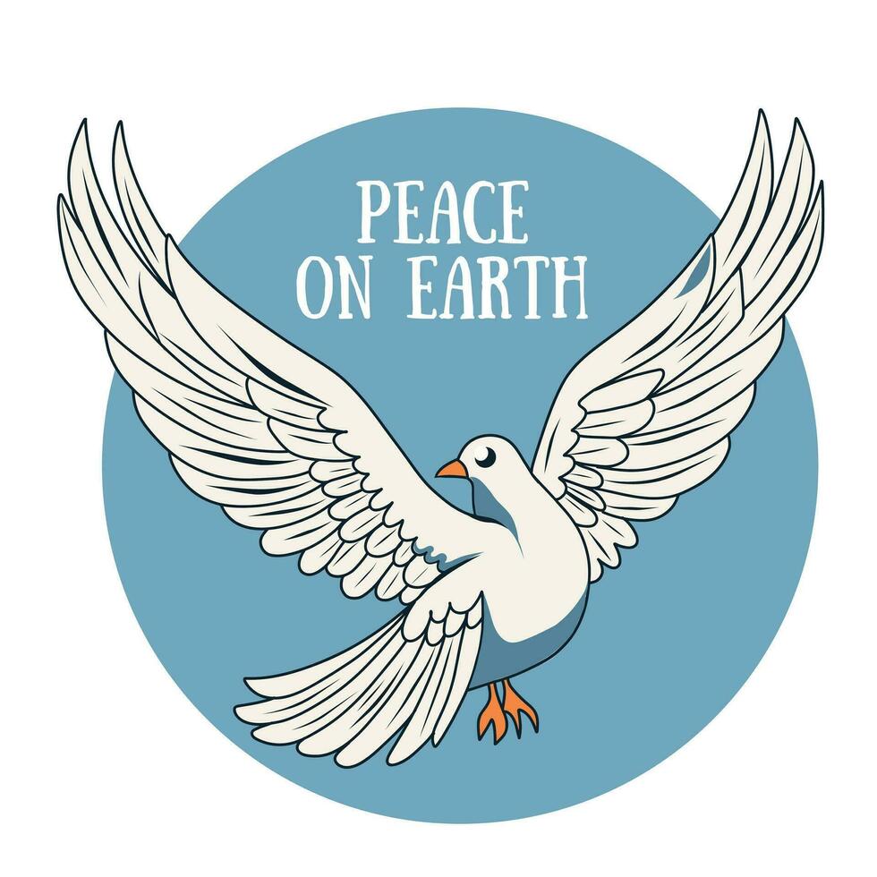 Vector illustration avatar icon of white flying dove of peace, dove spread its wings on sky background isolated on white background with space for text