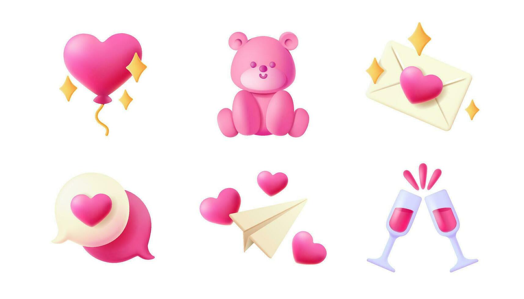 Set of 3D icons on the theme of love, romance, and Valentine Day. vector