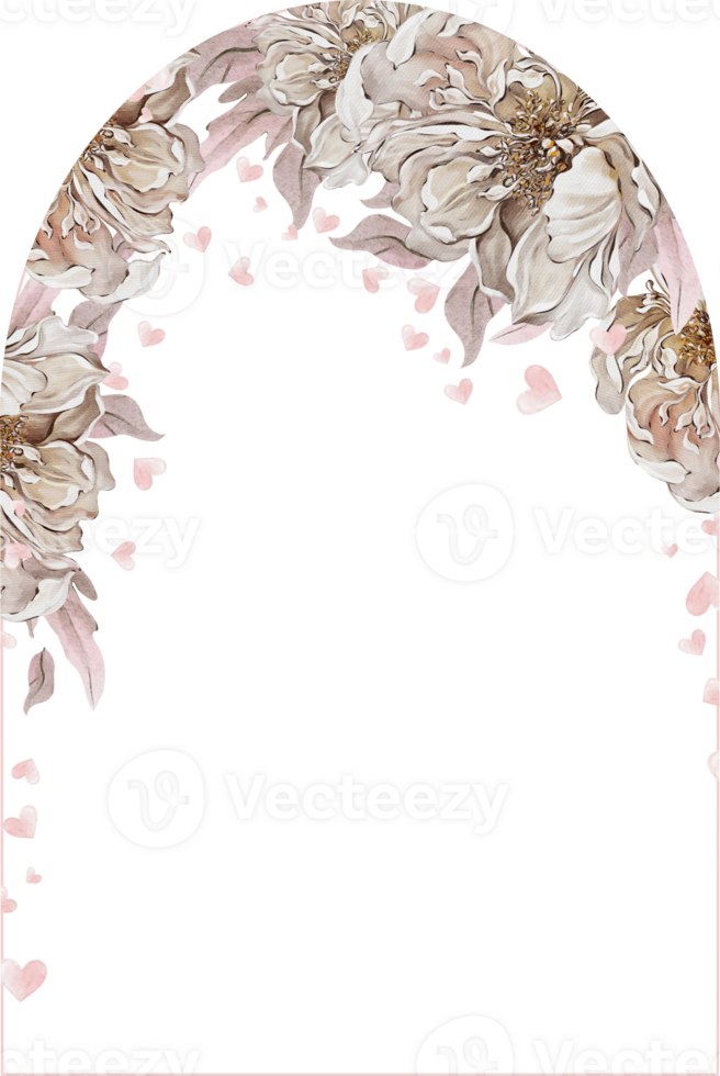 Watercolor valentine card with peonies and leaves png