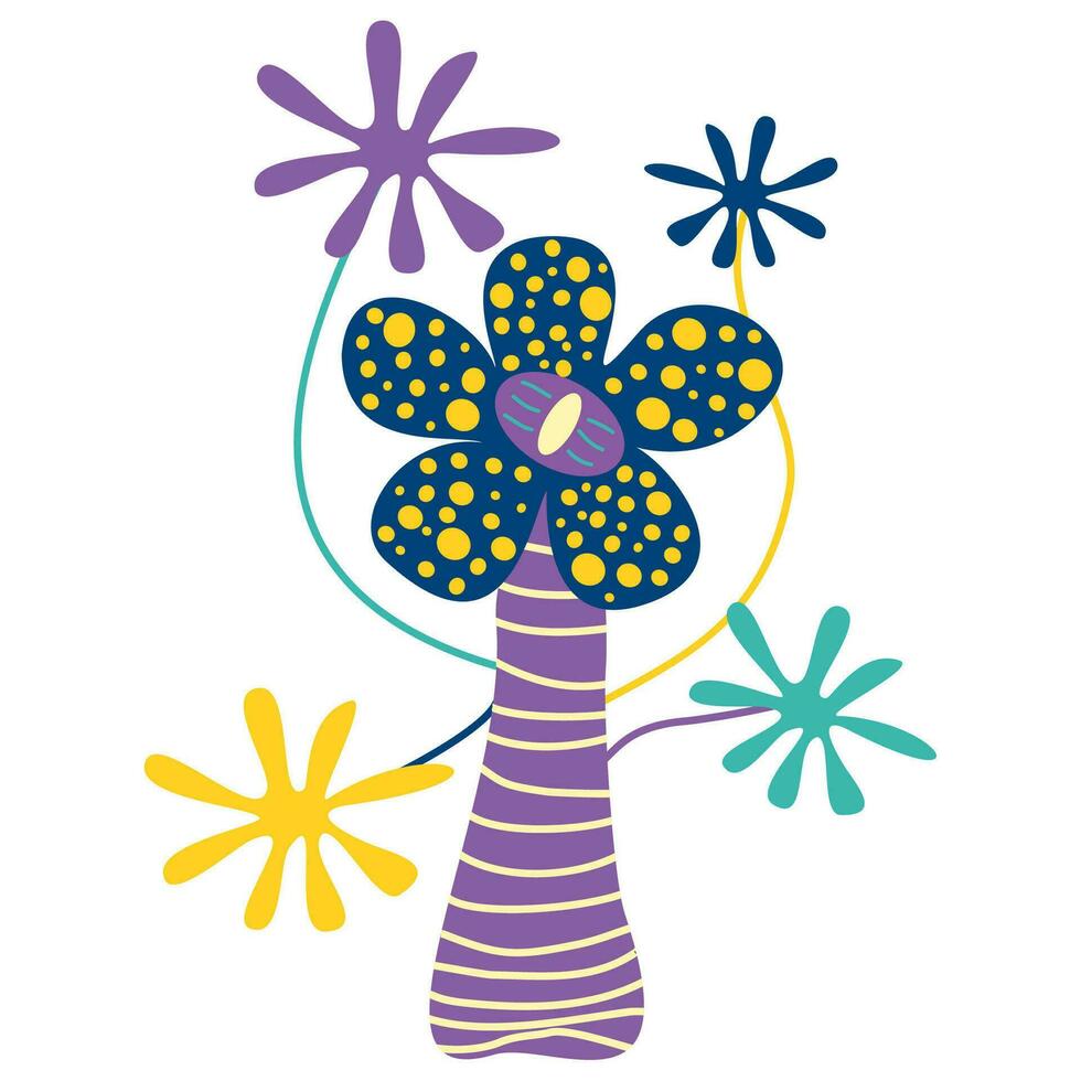 fantasía magia flor, dibujos animados hada planta. vector raro hongos con punteado pétalos, ojo y flores cuento de hadas elemento para juego, extraterrestre flora, alucinógeno botánica. plano dibujos animados aislado diseño objeto