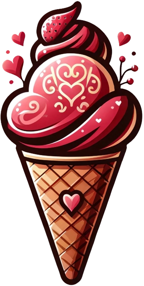 AI generated Valentine's Day ice cream clipart png transparent background, AI Generative free PNG.