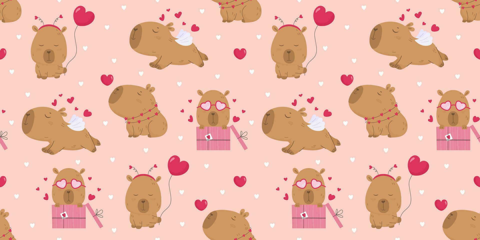 Seamless pattern with lovely capybara vector