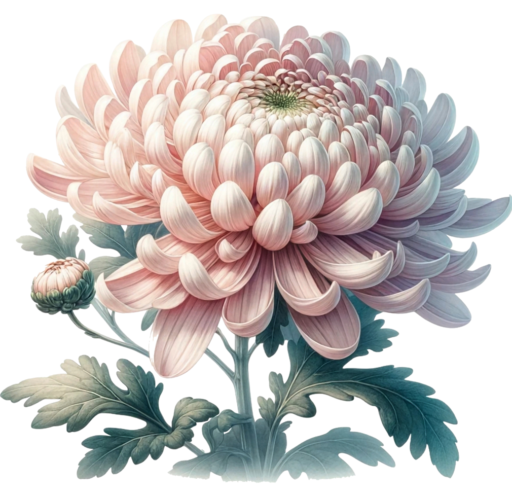 AI generated Watercolor Chrysanthemum flower png transparent background, Generative AI free PNG