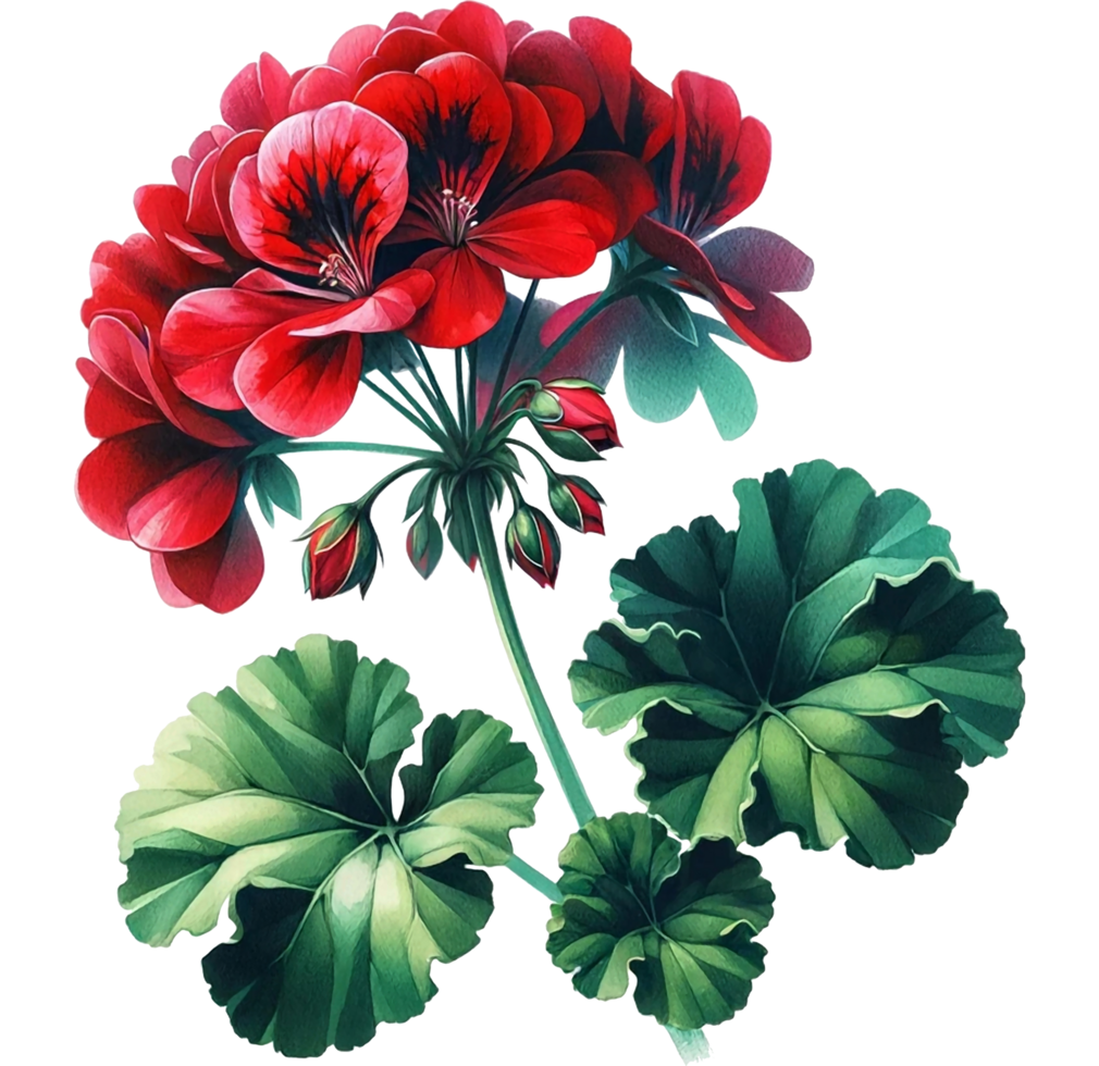 AI generated Watercolor Geranium flower png transparent background, Generative AI free PNG