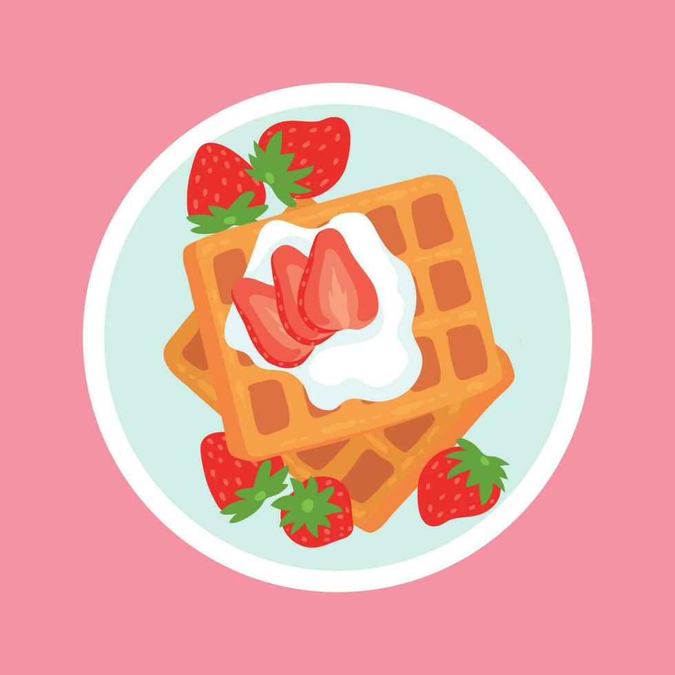 strawberry waffle vector illustration