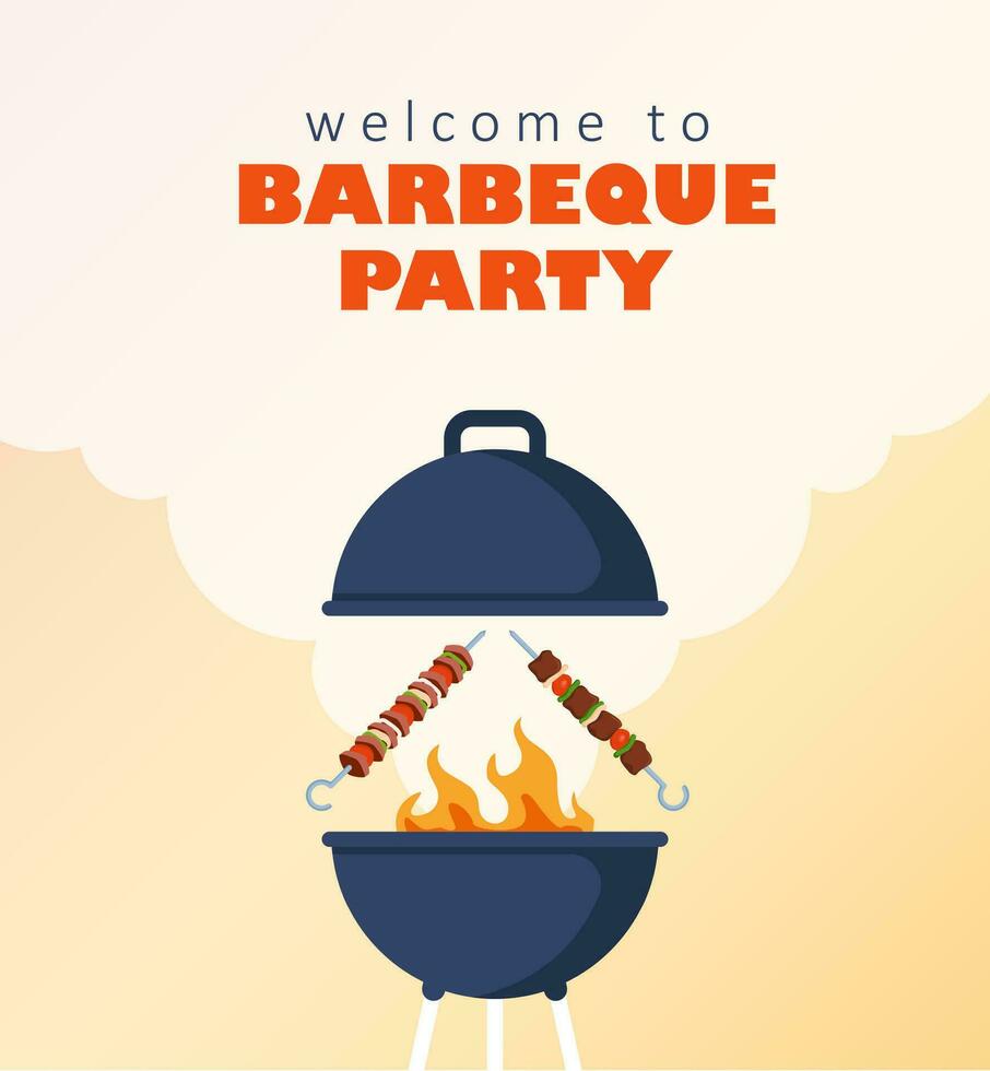 Barbeque party invitation card or poster template with grill food flyer. Vector illustration.