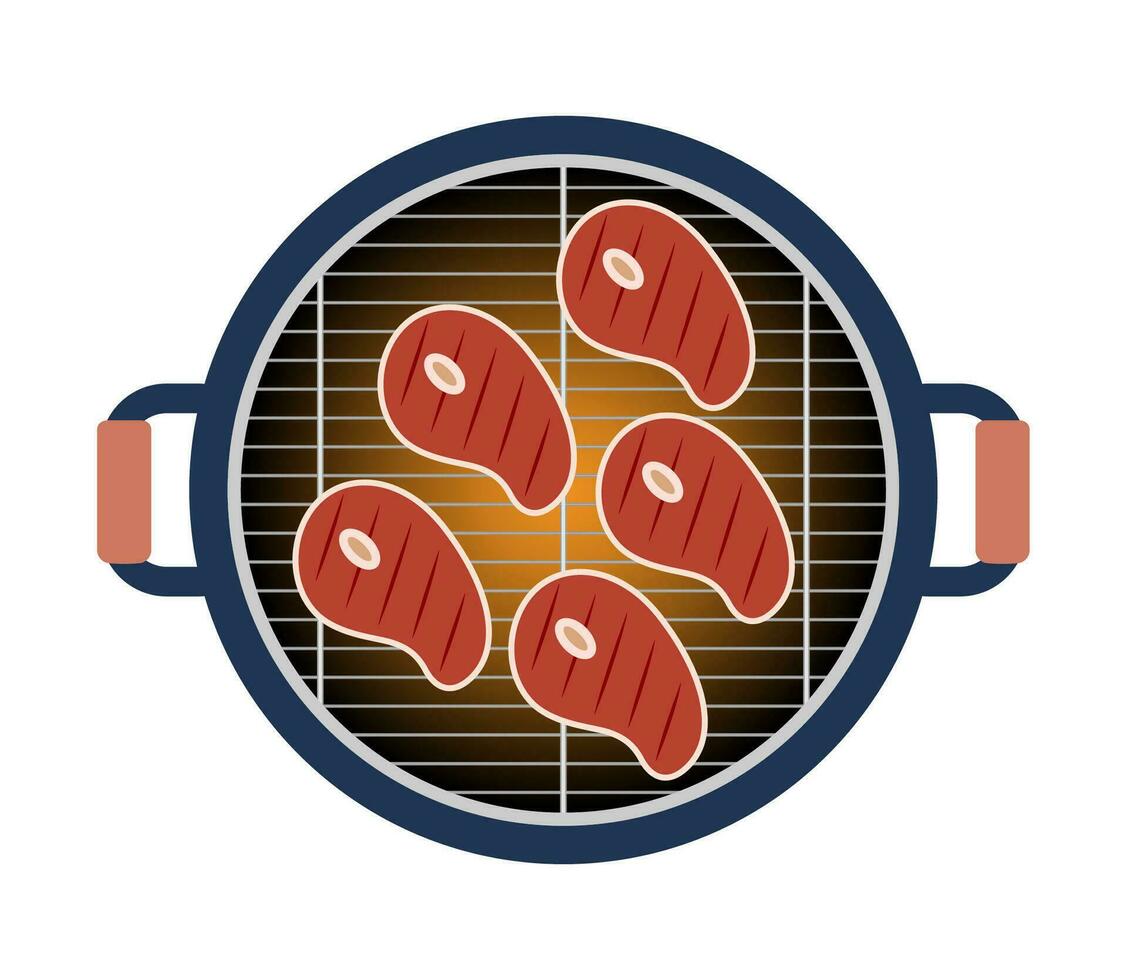 Round barbeque grill, BBQ icon, device for grilling food. Top view. Vector illustration.