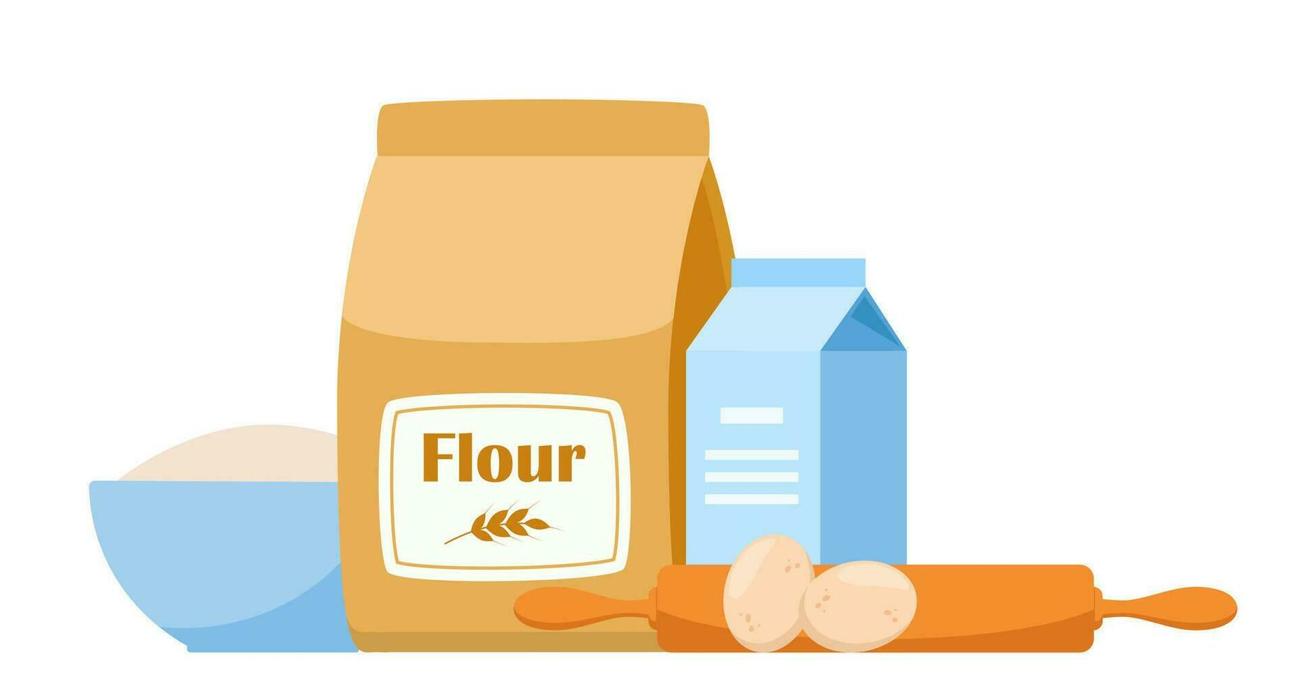 Pastry making equipment and ingredients. Baking tools set. Delicious baking. Vector illustration.