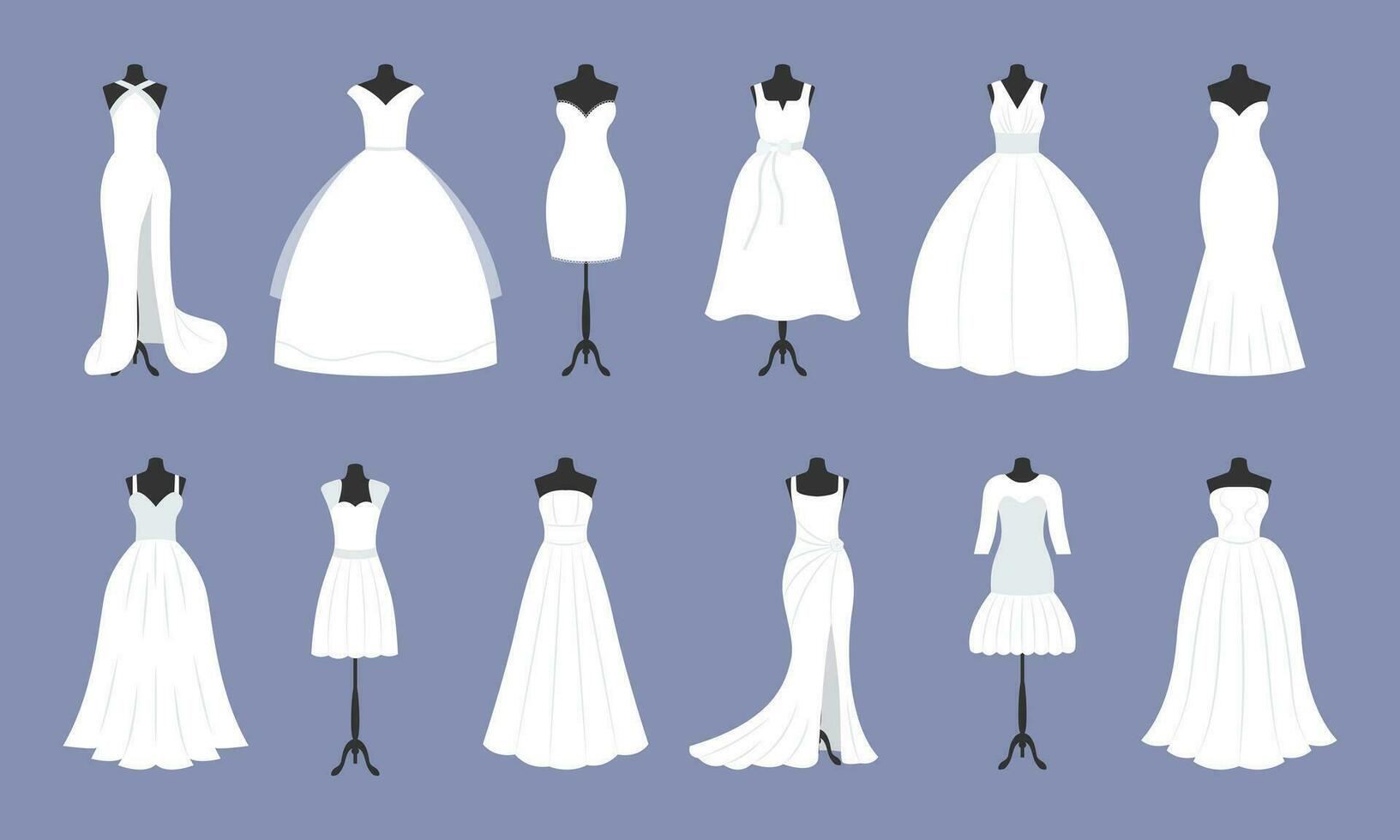 Wedding dress of the bride set. Vector illustration.