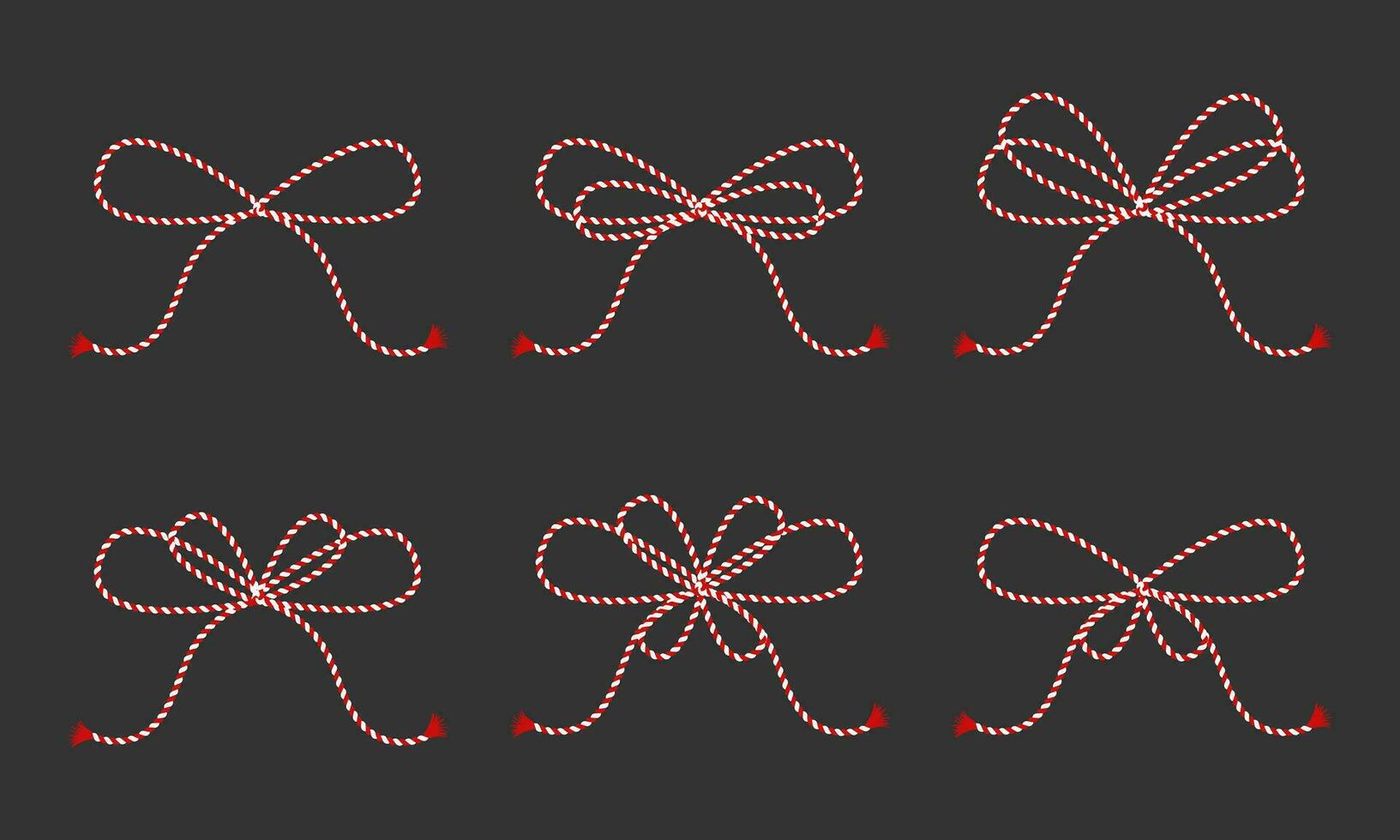 Set of rope bows, cord knot. Vector illustration.