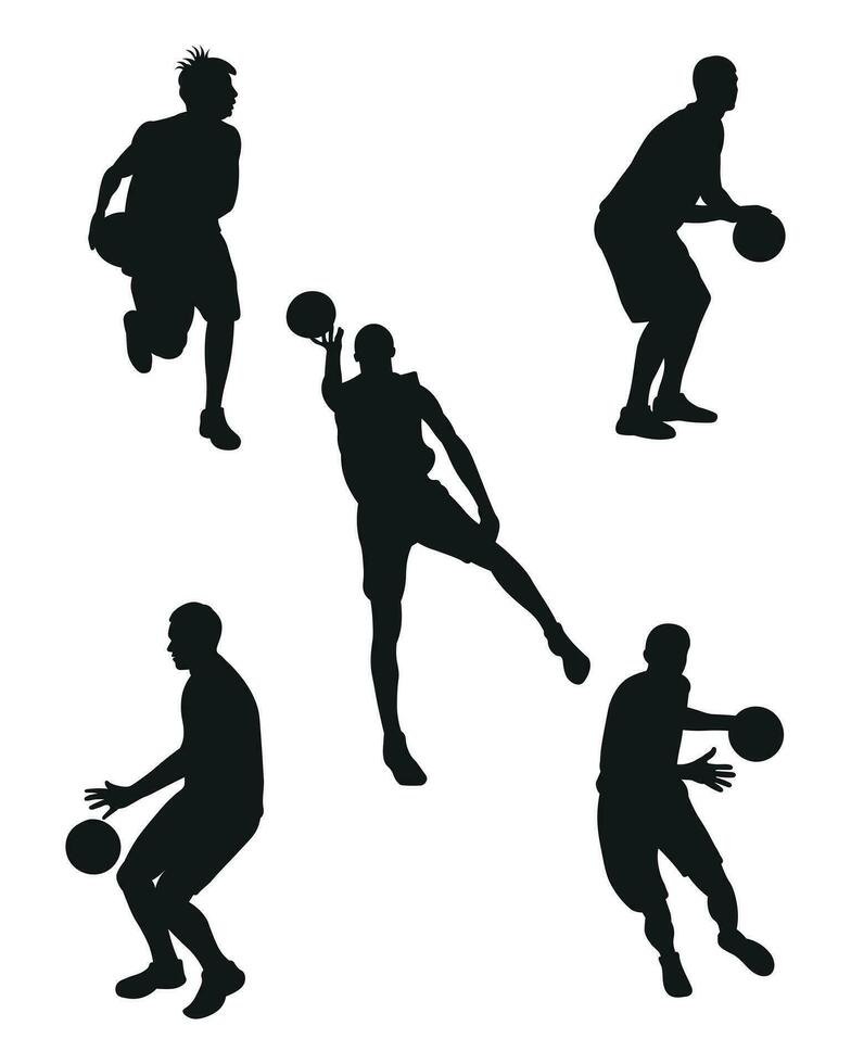 Vector set of male basketball players silhouettes, isolated vector