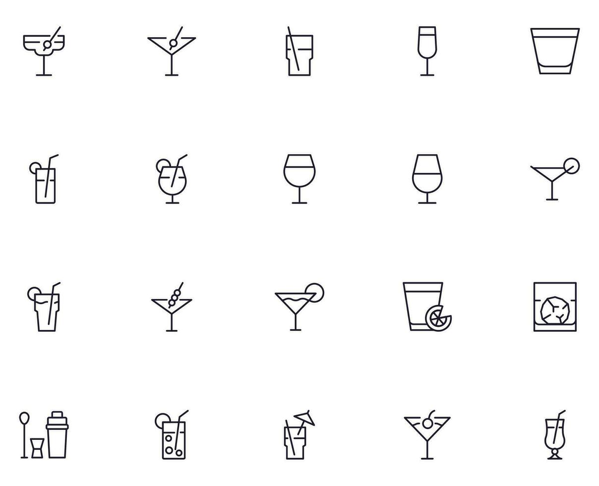 Collection of modern cocktail outline icons. Set of modern illustrations for mobile apps, web sites, flyers, banners etc isolated on white background. Premium quality signs. vector