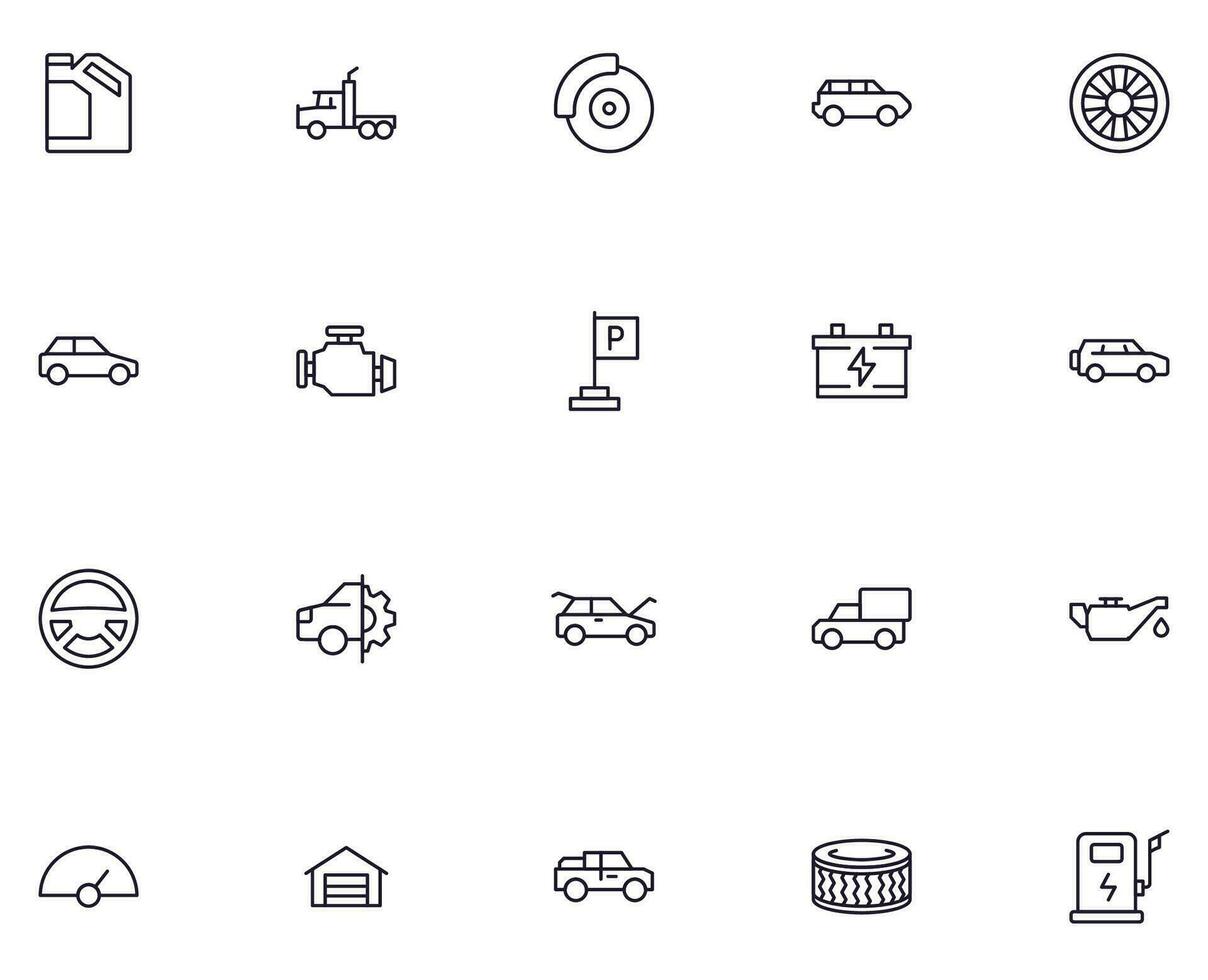 Car concept. Car line icon set. Collection of vector signs in trendy flat style for web sites, internet shops and stores, books and flyers. Premium quality icons isolated on white background