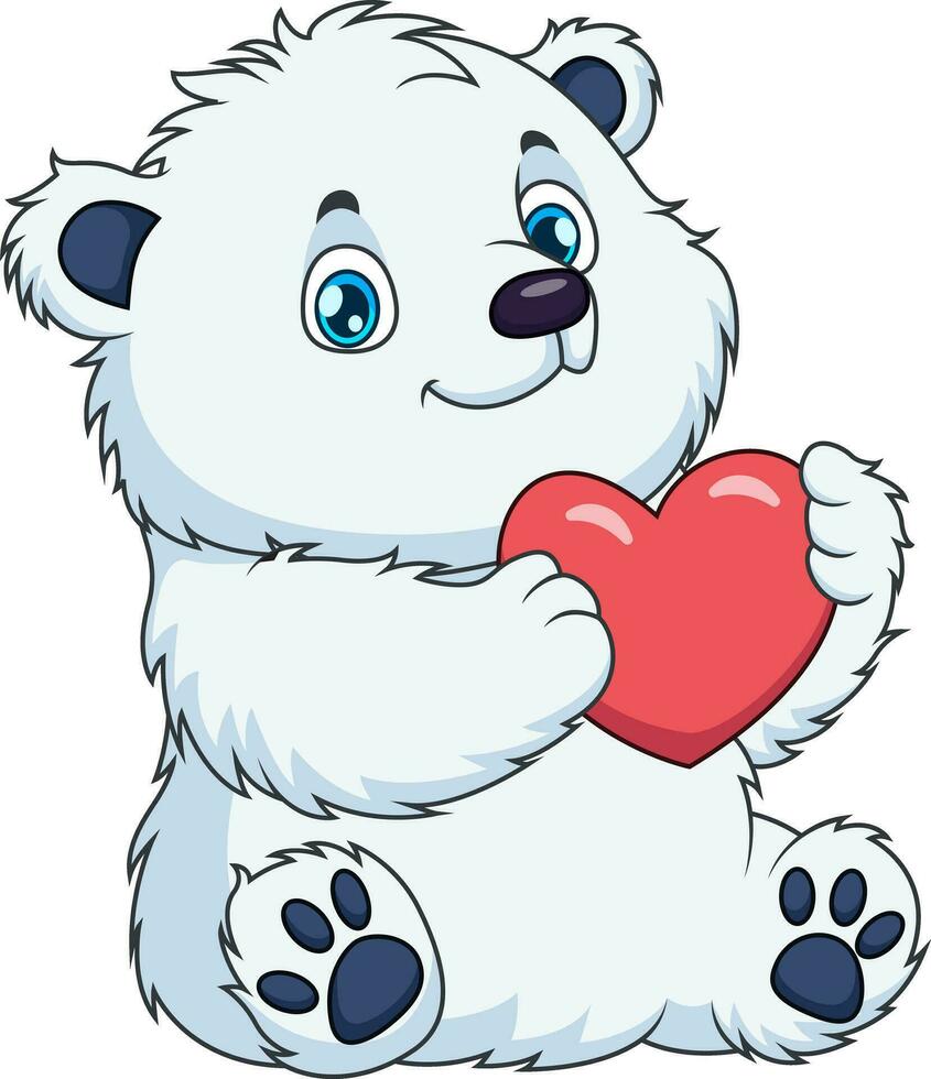 dibujos animados ilustración de linda polar oso mascota sentado y participación un amor corazón vector