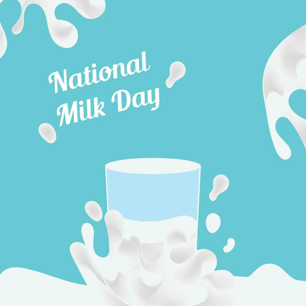 World milk day background. wavy milk and milk glass drawing, light blue background, world milk illustration design. vector