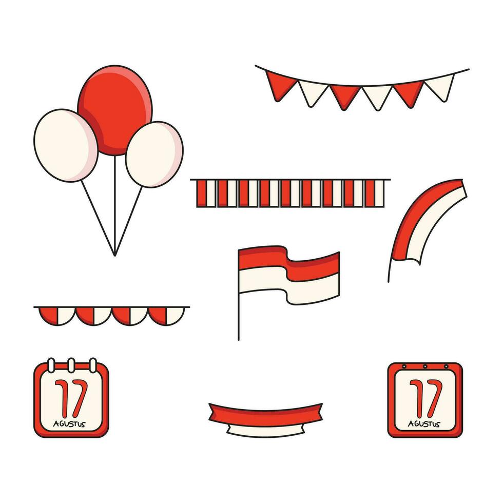 Vector collection of 17 august independence of indonesia. happy indonesia. a set of vector models. vector illustration