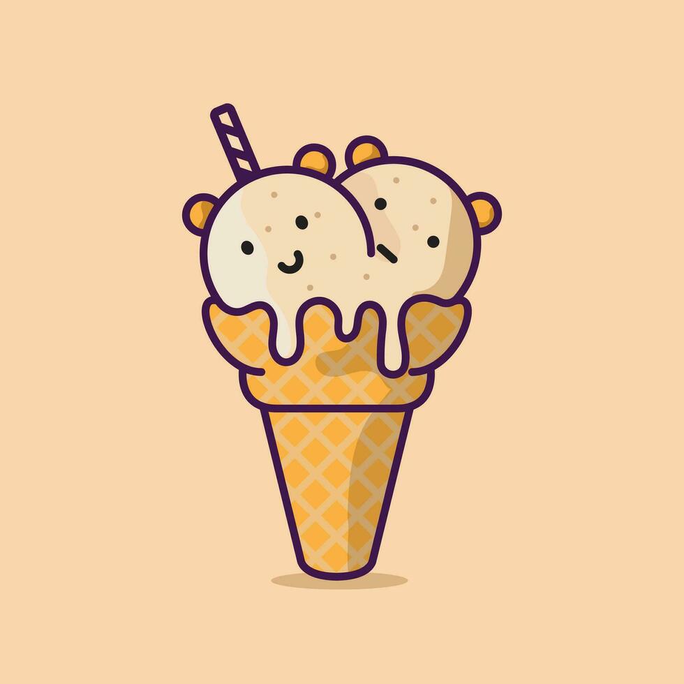 cute twin ice cream illustration, in milky white color, with cream background. suitable for logo, web, t-shirt design vector