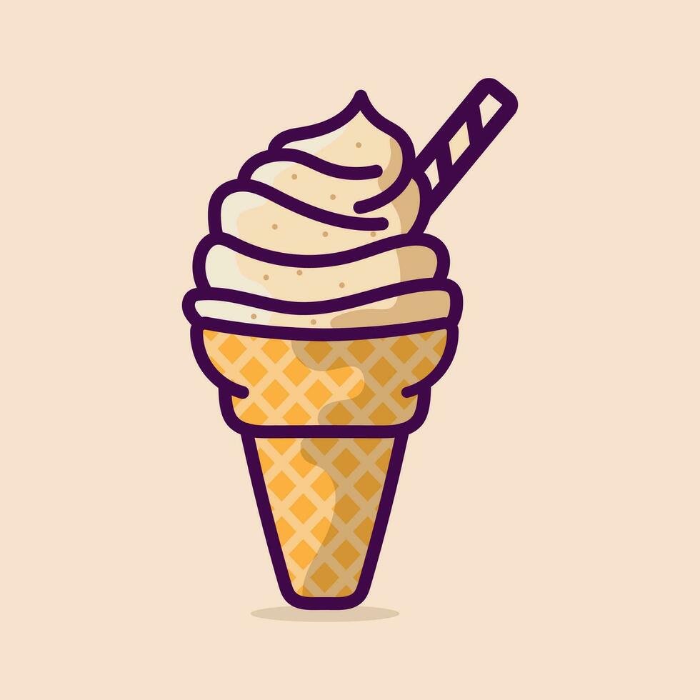 Derretido hielo crema ilustración, con crema antecedentes. vector plano línea icono, adecuado para cómic, caricatura, camiseta diseño.