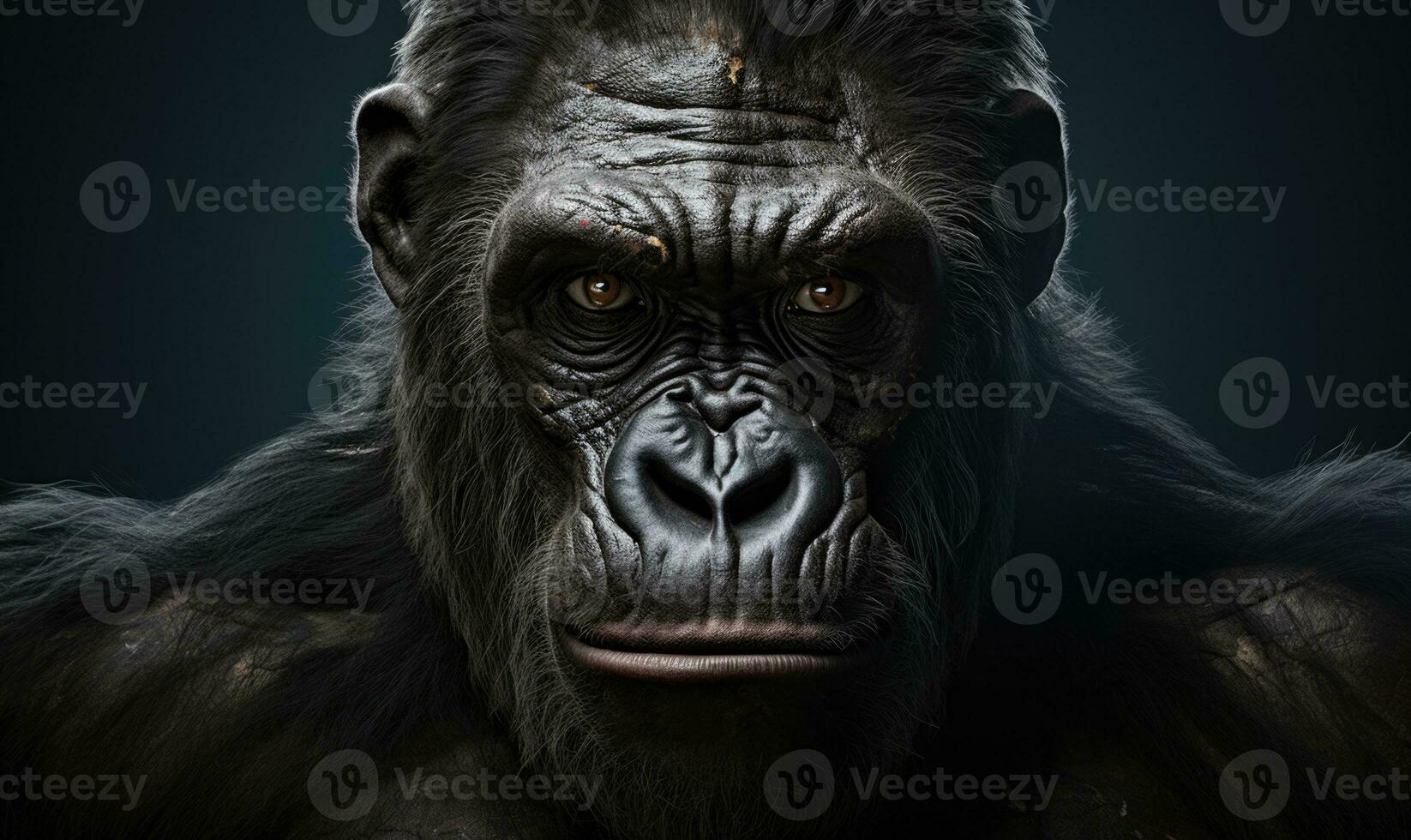 AI generated Close up of a black gorilla face. Wild animal from jungle. Generative AI photo