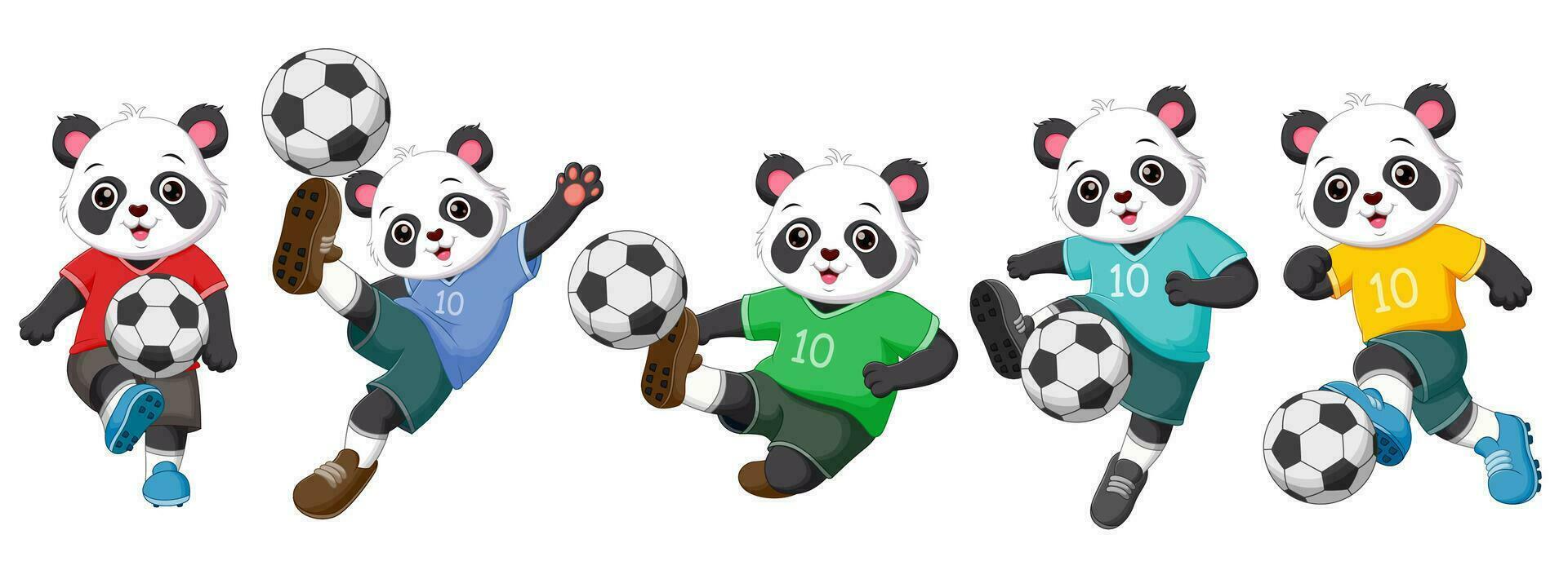 Set of panda cartoon playing football. Vector illustration