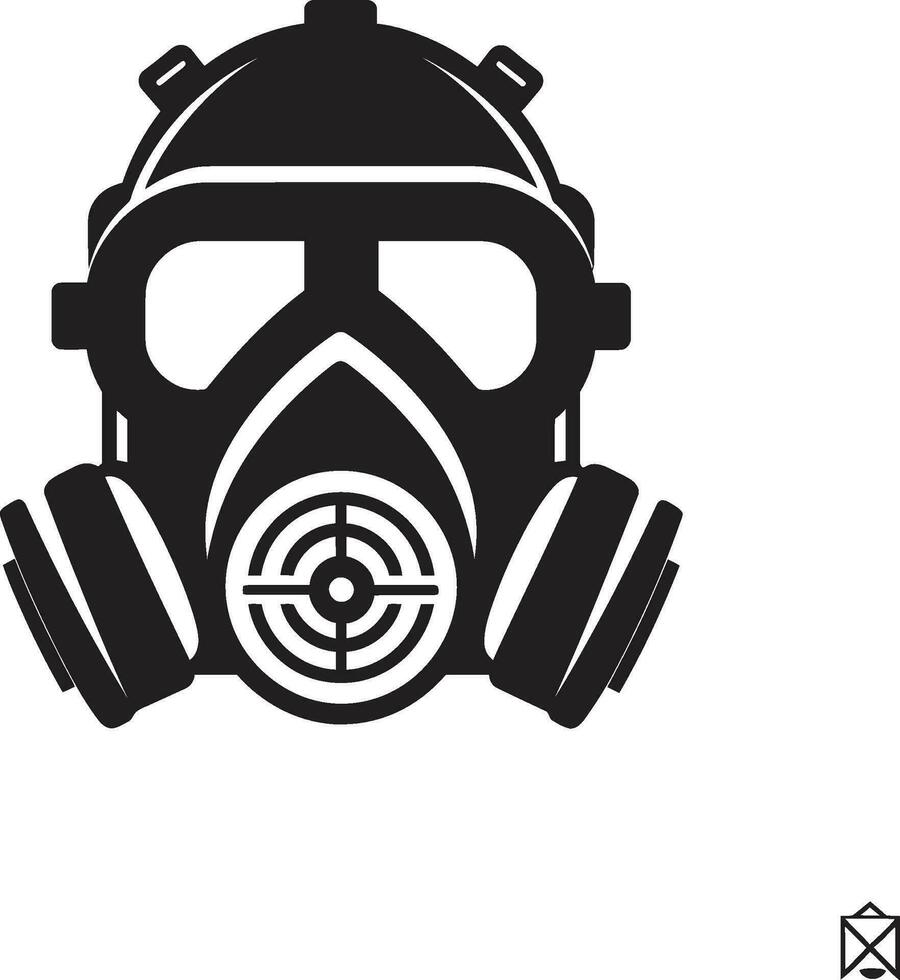 Dark Shield Vector Gas Mask Icon Design Nightfall Guardian Black Gas Mask Emblem Symbol