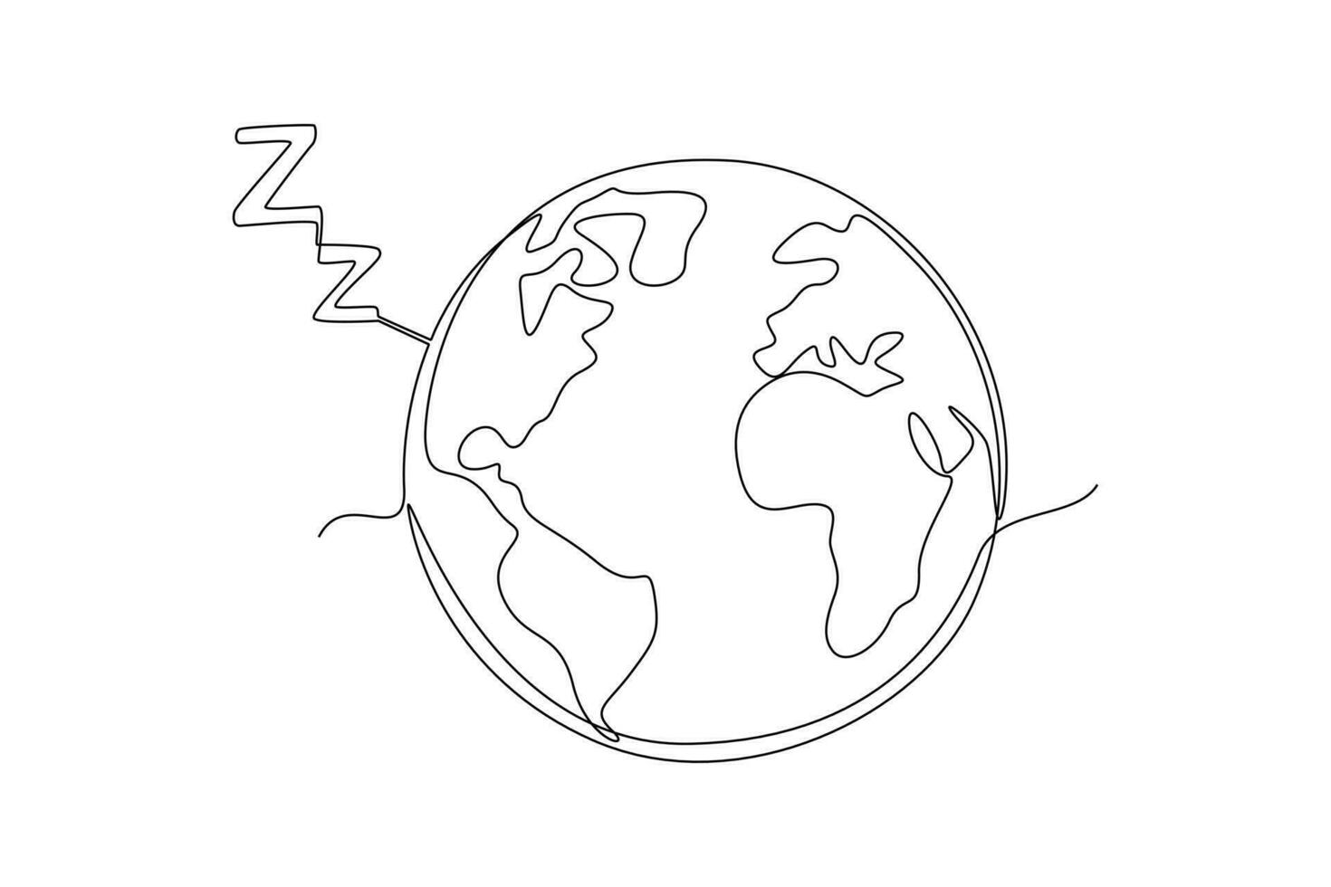 Continuous one line drawing  Earth Hour concept. Doodle vector illustration.