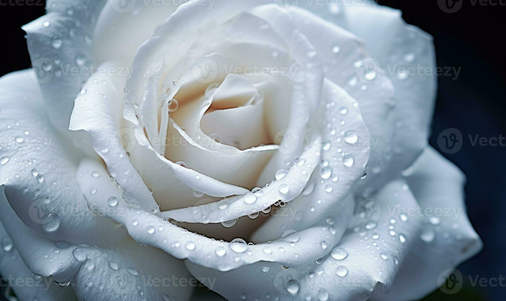 AI generated Beautiful white rose with water drops on black background. Macro. photo